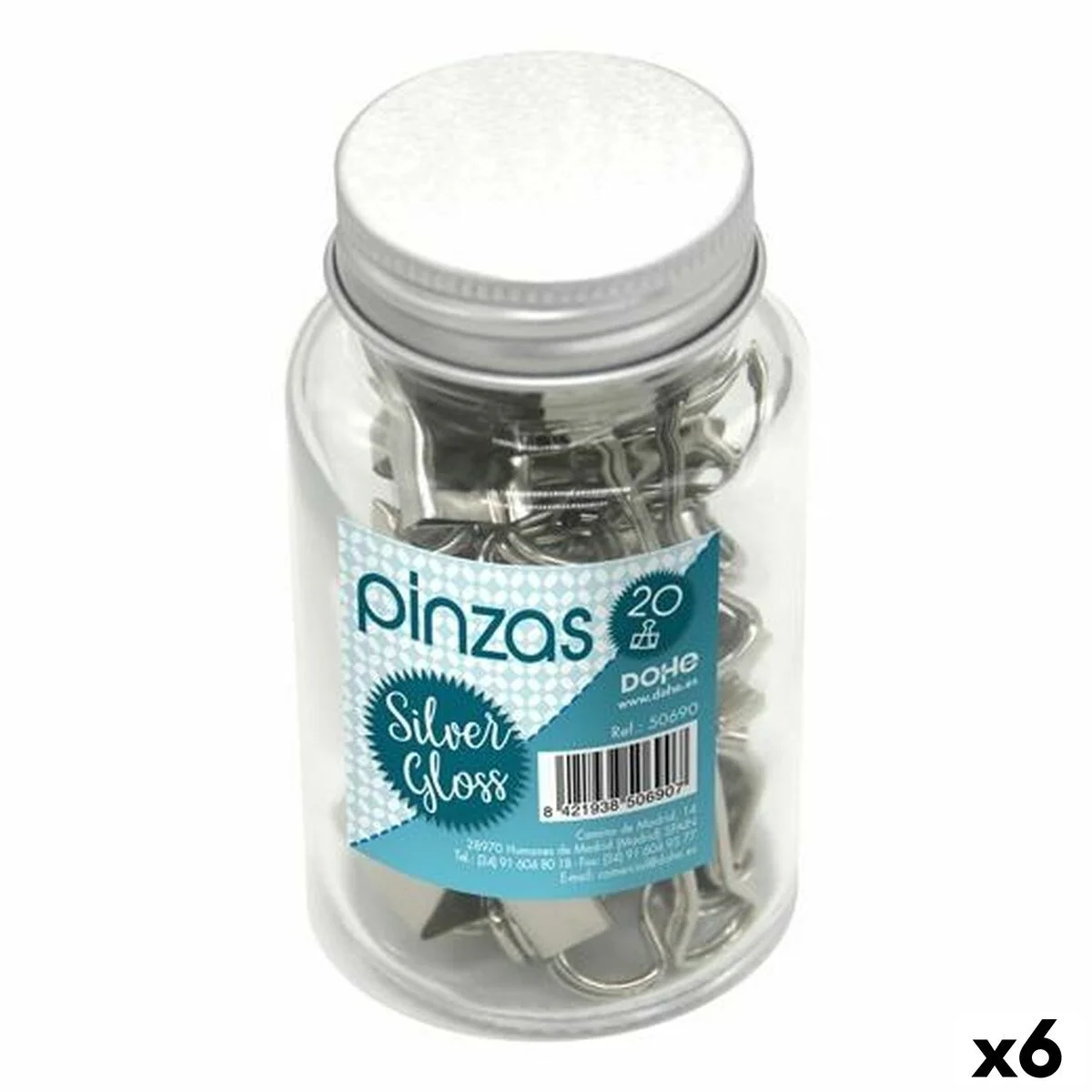 Pinzas DOHE SILVER GLOSS Plateado Metal 19 mm 20 Piezas (6 Unidades)