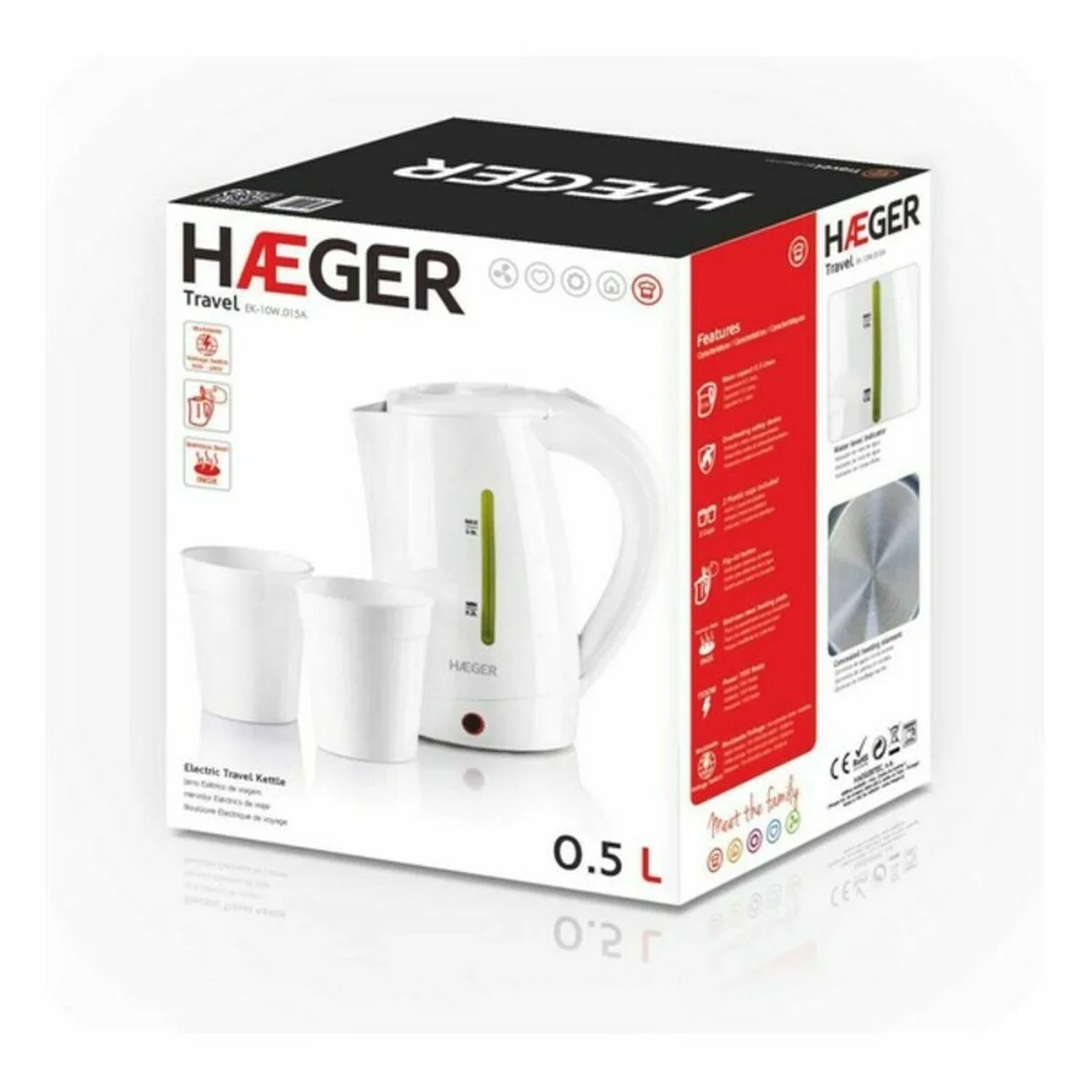 Hervidor Haeger 	EK-10W.015A- Blanco 1100 W Plástico 500 ml
