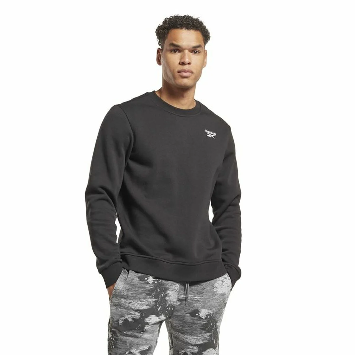 Sudadera sin Capucha Hombre Reebok Identity Left Chest Logo Crew Negro M