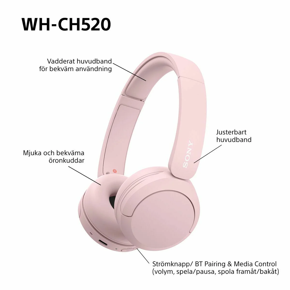 Auriculares de Diadema Sony WHCH520P      * Rosa