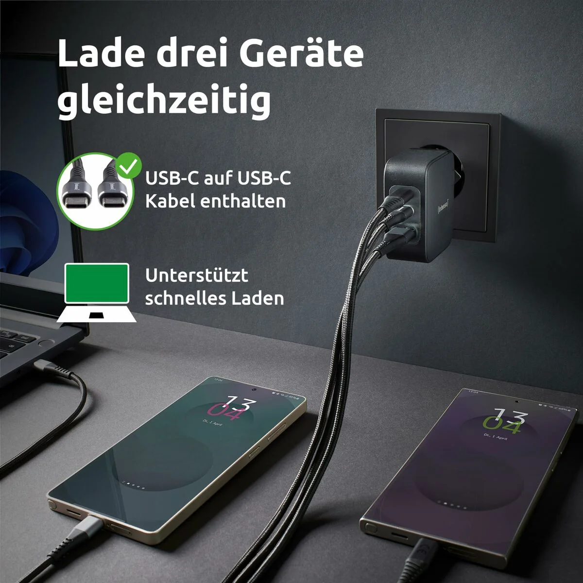 Cargador de Pared INTENSO GaN W100ACC Negro 100 W