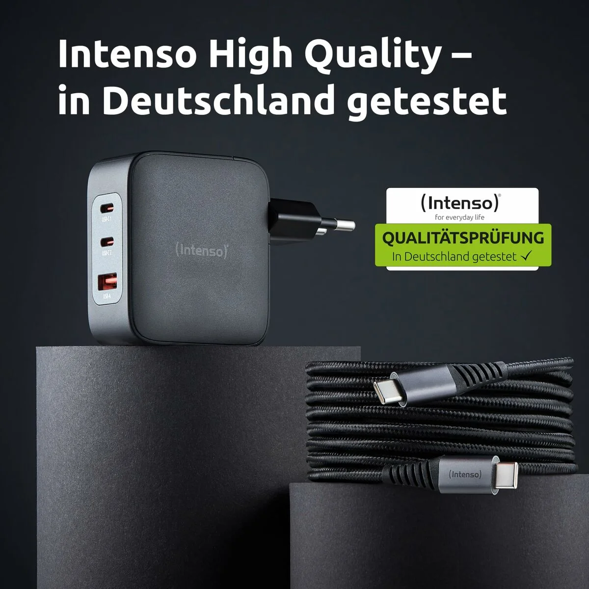 Cargador de Pared INTENSO GaN W100ACC Negro 100 W