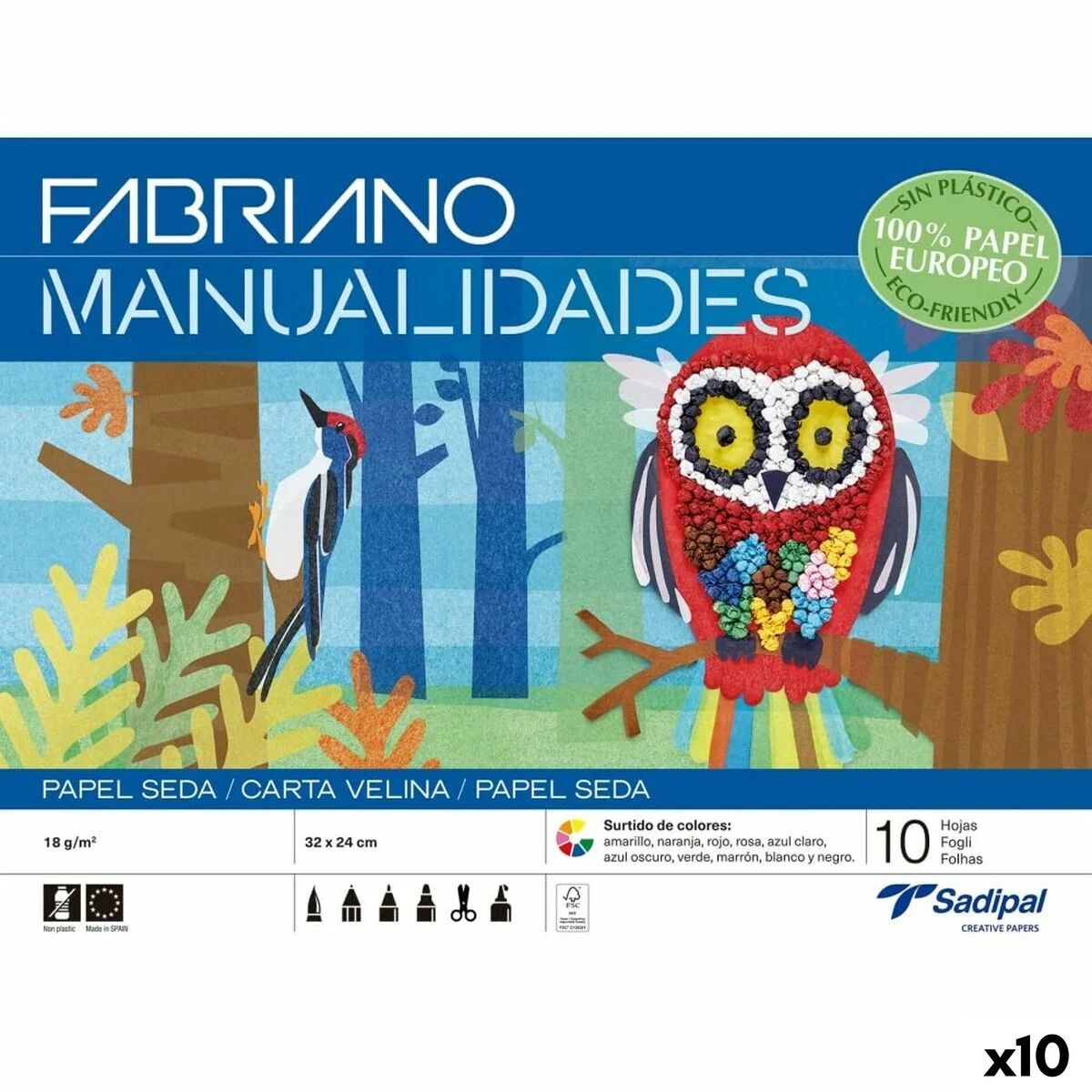 Papel de seda Sadipal Multicolor 32 x 24 cm 10 Hojas (10 Unidades)