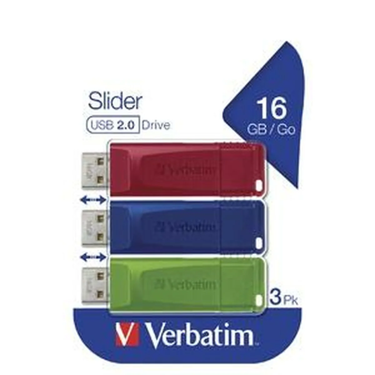 Memoria USB Verbatim SLIDER Multicolor 16 GB 3 Piezas (5 Unidades)