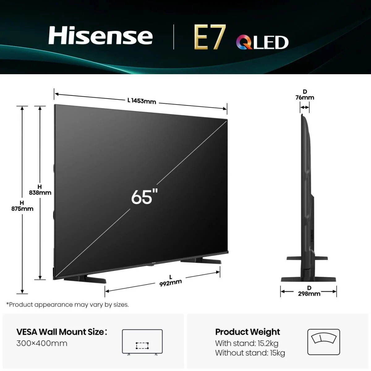 Smart TV Hisense 65E77Q       65 65" 4K Ultra HD HDR QLED