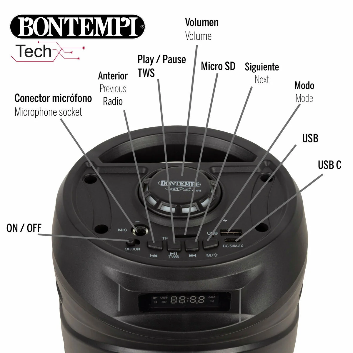 Altavoz con Micrófono Karaoke Bontempi Plástico 16 x 38 x 16 cm (2 Unidades)