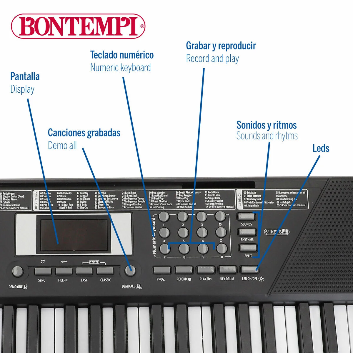 Piano Electrónico Bontempi 75 x 20 x 22 cm (2 Unidades)