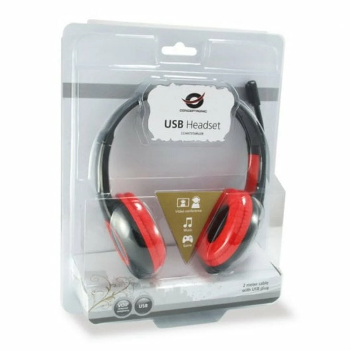 Auriculares con Micrófono Conceptronic CCHATSTARU2R Negro Rojo 2 m
