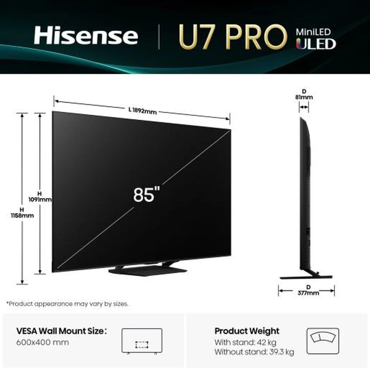 Smart TV Hisense 85U7Q PRO 85" 4K Ultra HD LED HDR