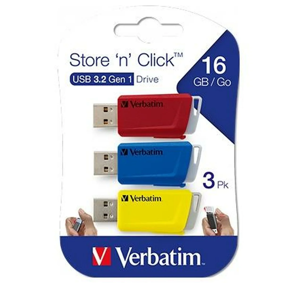 Memoria USB Verbatim STORE´N´CLICK Multicolor 16 GB 3 Piezas (5 Unidades)