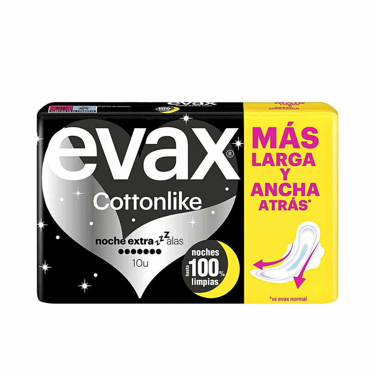 Compresas con Alas para Noche Evax COTTONLIKE 10 Unidades