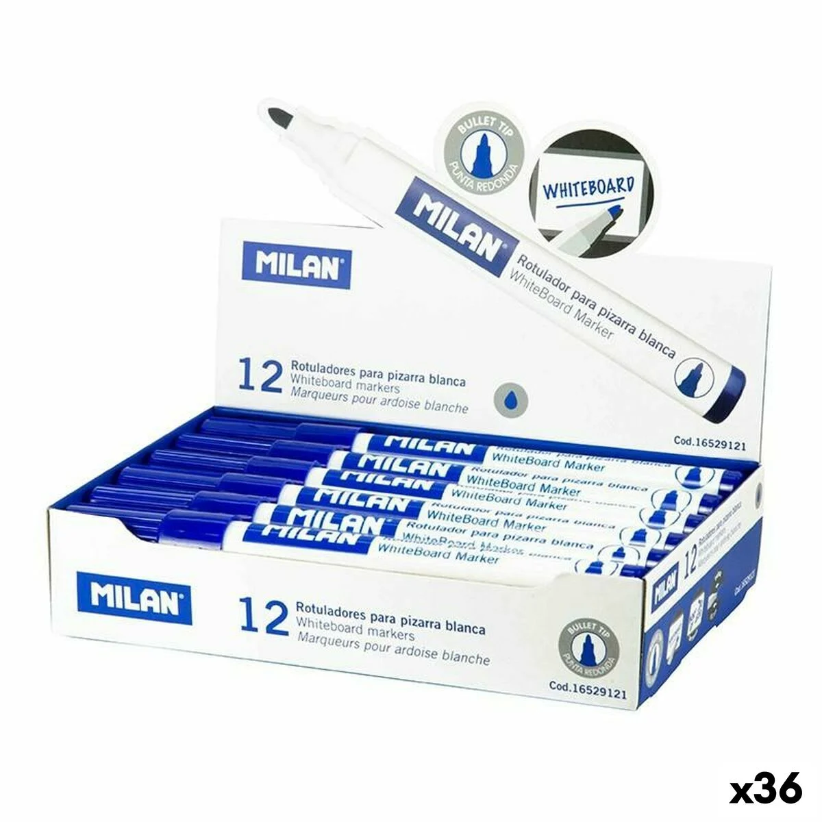 Set de Rotuladores Milan Azul Pizarra blanca 12 Piezas (36 Unidades)