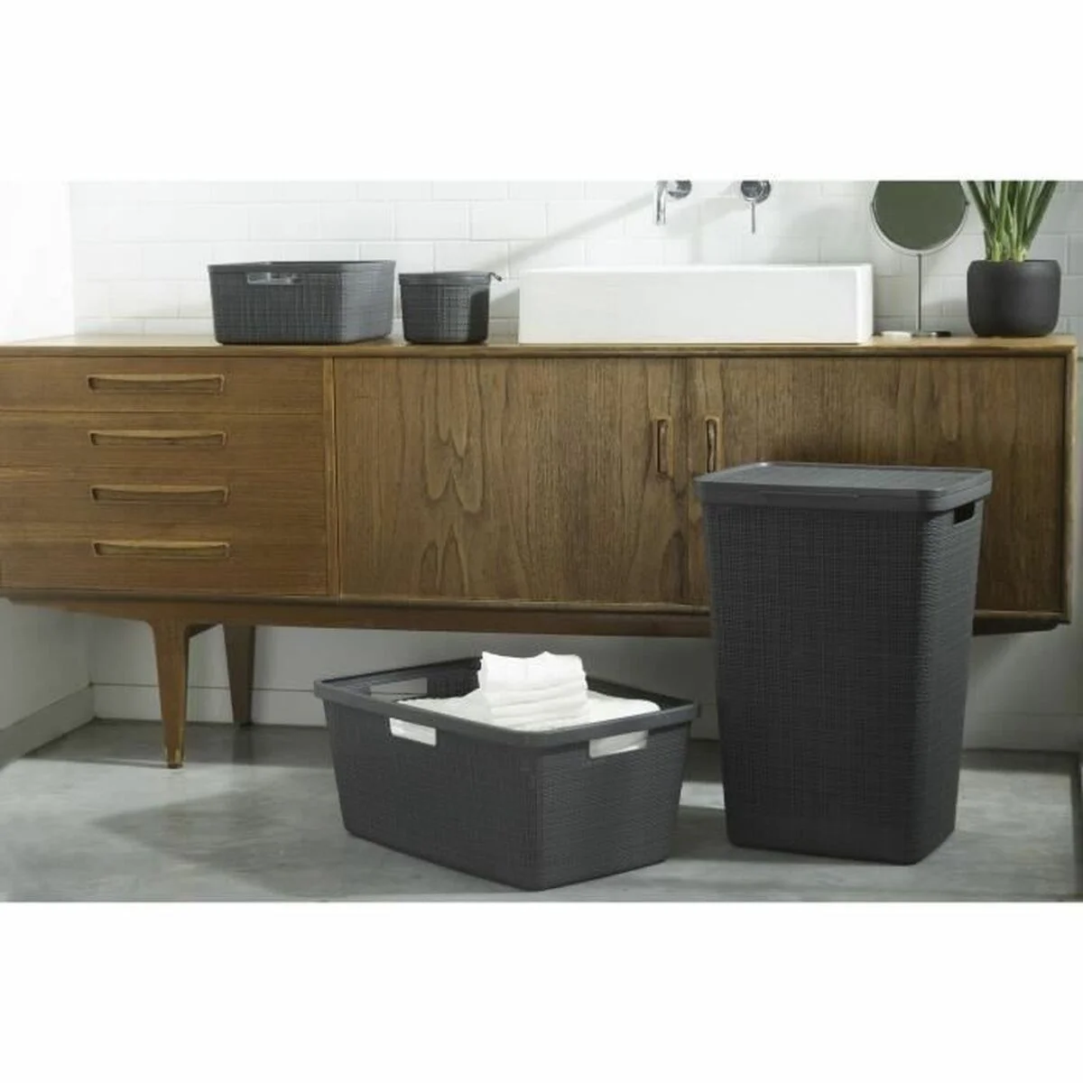 Multi-purpose basket Curver Dark grey Jute Plastic