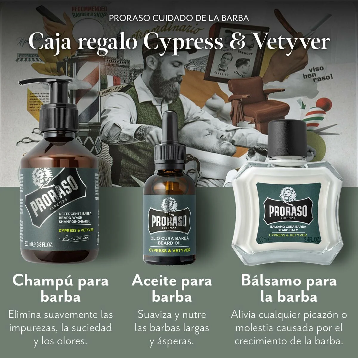 Set para Cuidado de la Barba Proraso Cypress & Vetyver 3 Piezas