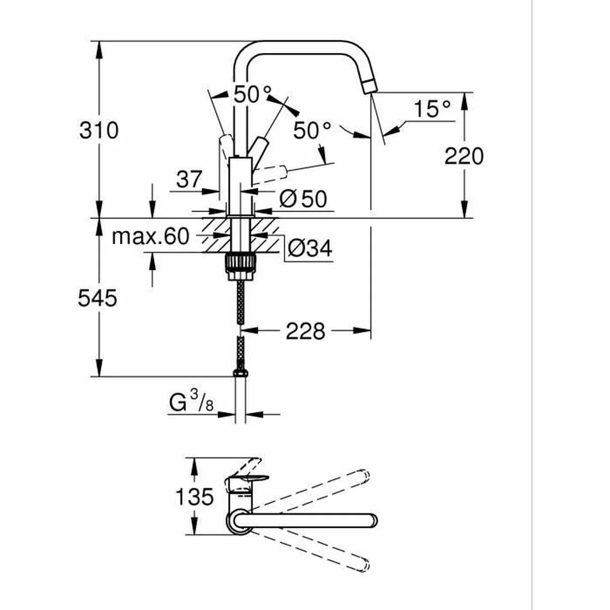 Grifo Monomando Grohe GROHE Start Negro Negro mate Latón Forma de C