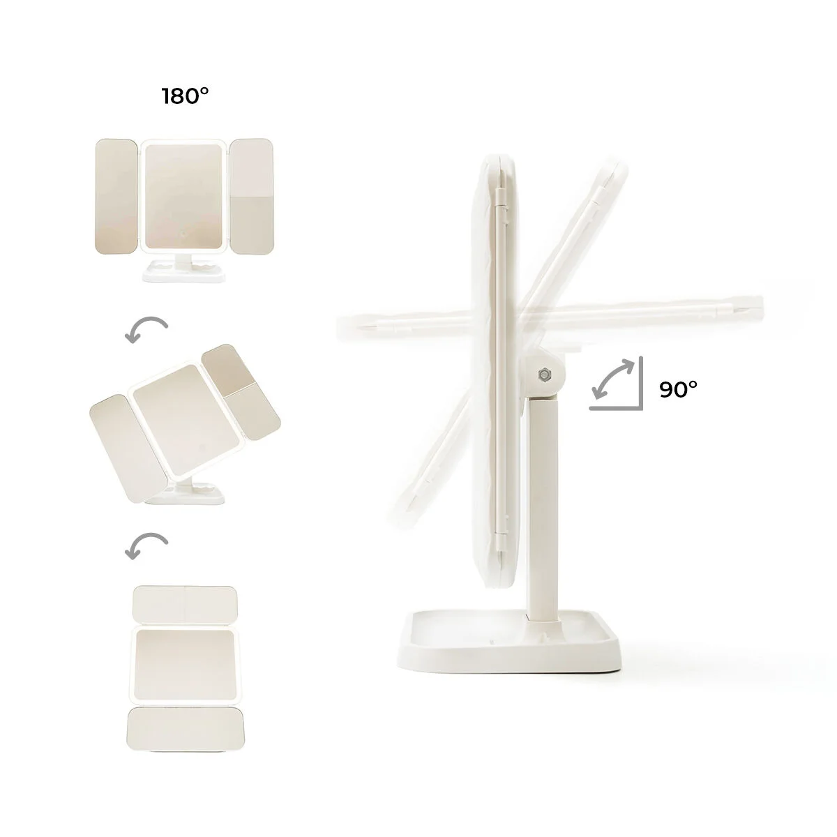 Espejo de Maquillaje Tríptico Recargable con Aumento y Luz LED Miled InnovaGoods