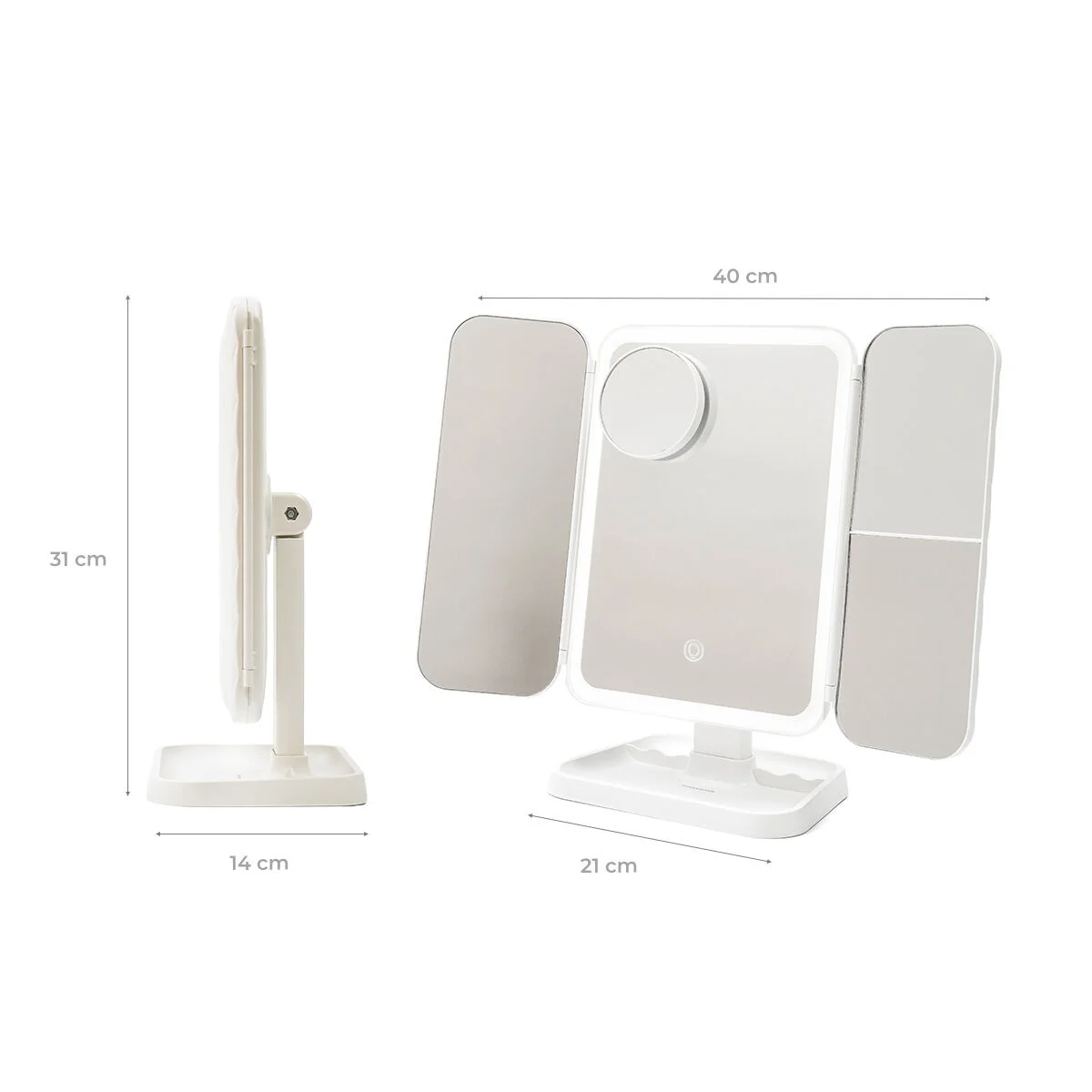 Espejo de Maquillaje Tríptico Recargable con Aumento y Luz LED Miled InnovaGoods