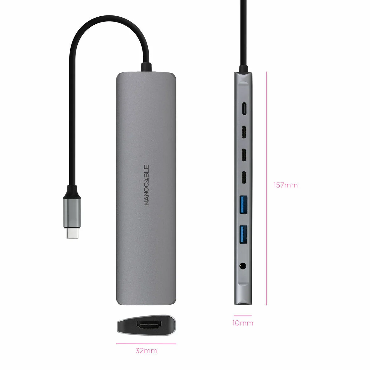 Hub USB NANOCABLE 10.16.4608 Gris 100 W 50 W