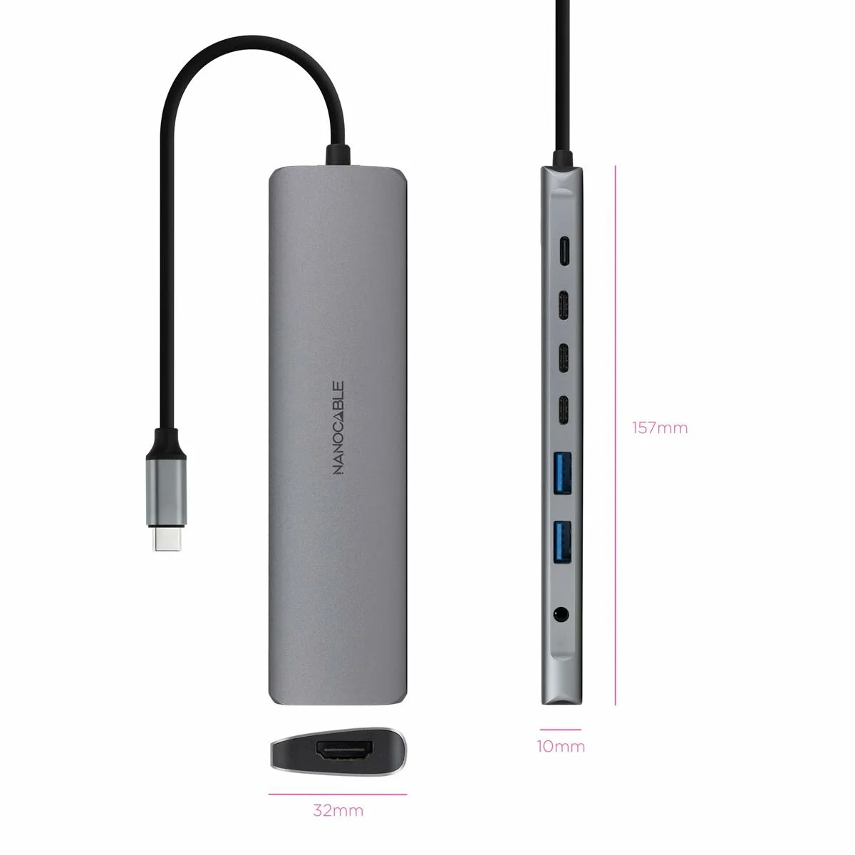 Hub USB NANOCABLE 10.16.4608 Gris 100 W 50 W