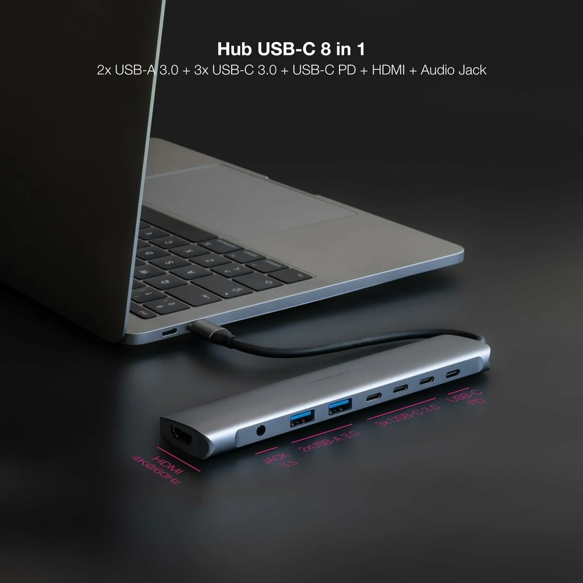 Hub USB NANOCABLE 10.16.4608 Gris 100 W 50 W