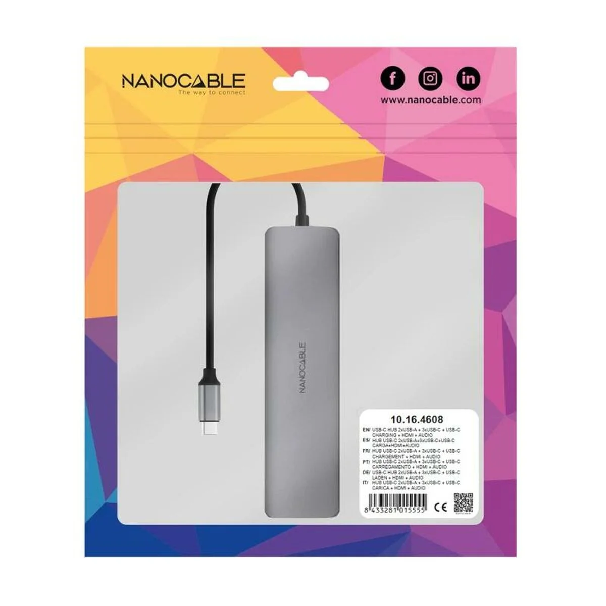 Hub USB NANOCABLE 10.16.4608 Gris 100 W 50 W
