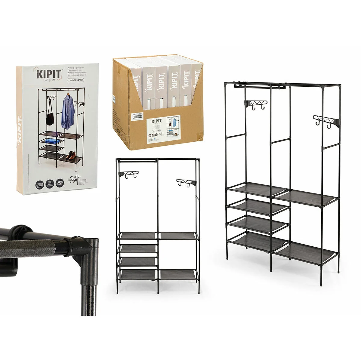 Armario ropero Kipit Negro Metal Tela Polipropileno 108 x 36 x 170 cm