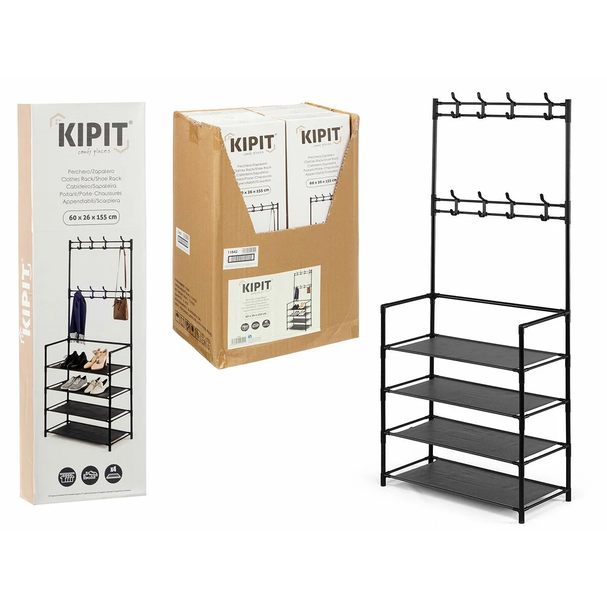 Perchero con Balda Kipit Negro Metal 60 x 26 x 155 cm