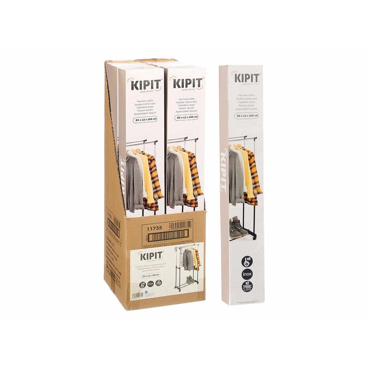 Perchero con Ruedas Kipit Negro Acero Inoxidable Plástico 80 x 43 x 160 cm