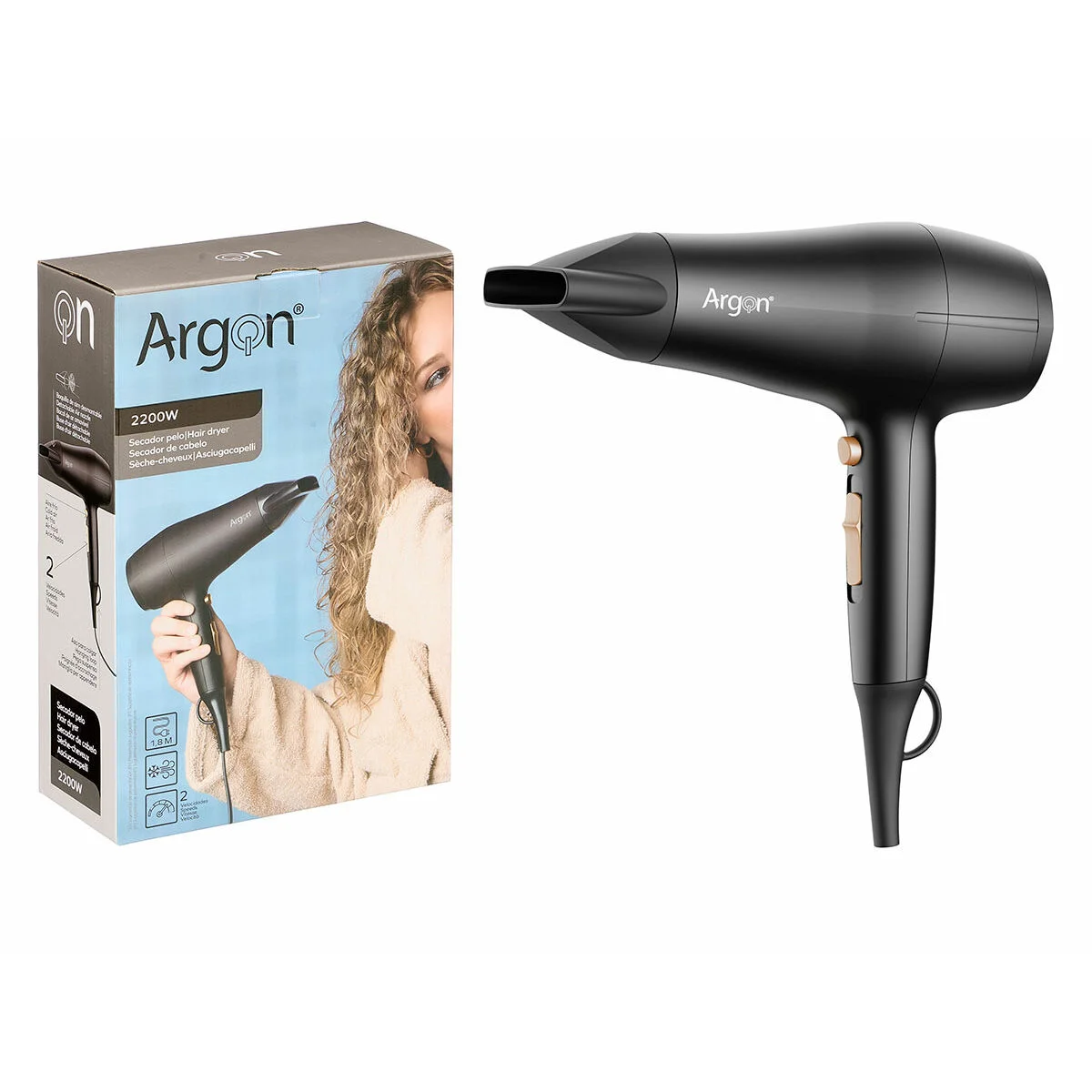 Secador de Pelo Argon Negro Dorado 2200 W