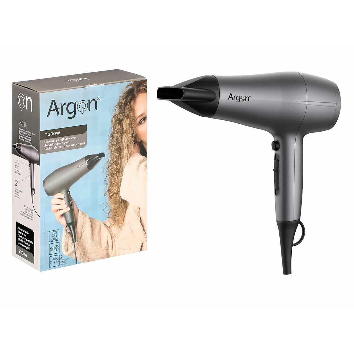 Secador de Pelo Argon Negro Plateado 2200 W
