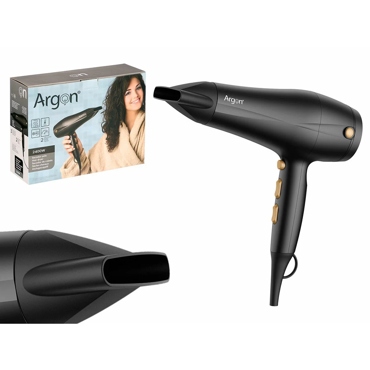 Secador de Pelo Argon Negro Dorado 2400 W