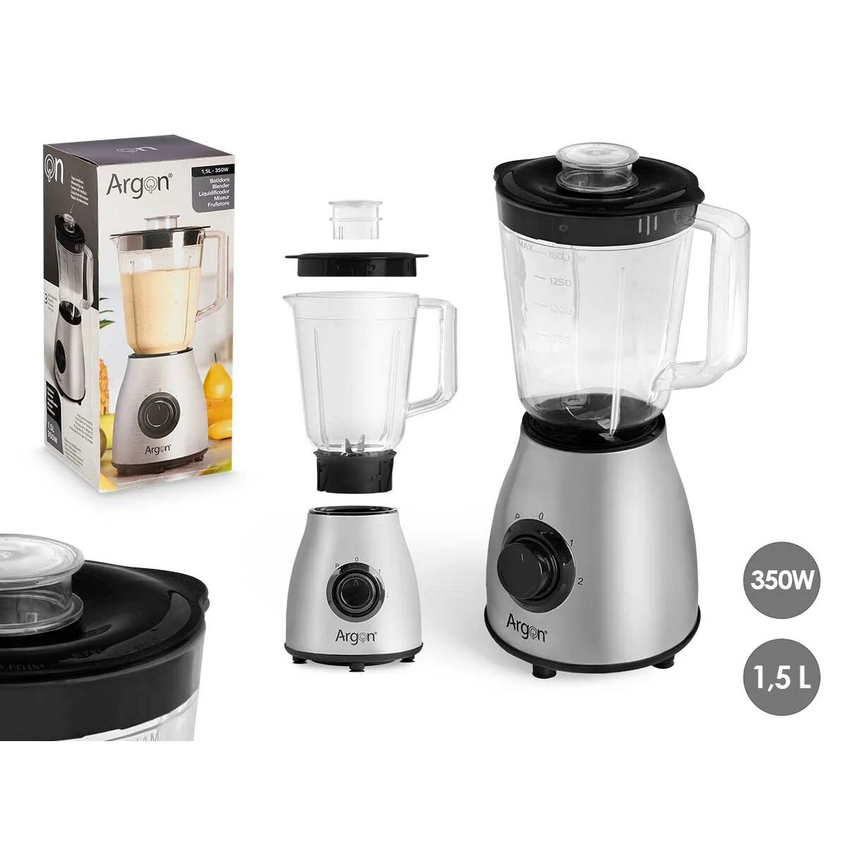 Batidora de Vaso Argon Transparente Acero 1,5 L 350 W