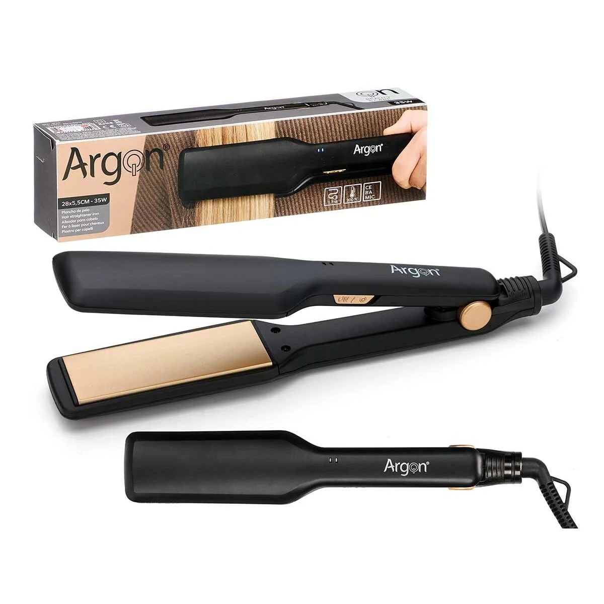 Plancha de Pelo Argon Negro Dorado 35 W