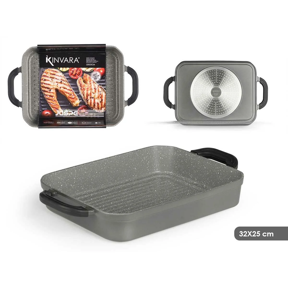 Asadora Kinvara Blanco Rojo Gris Silicona Aluminio 32 x 25 cm