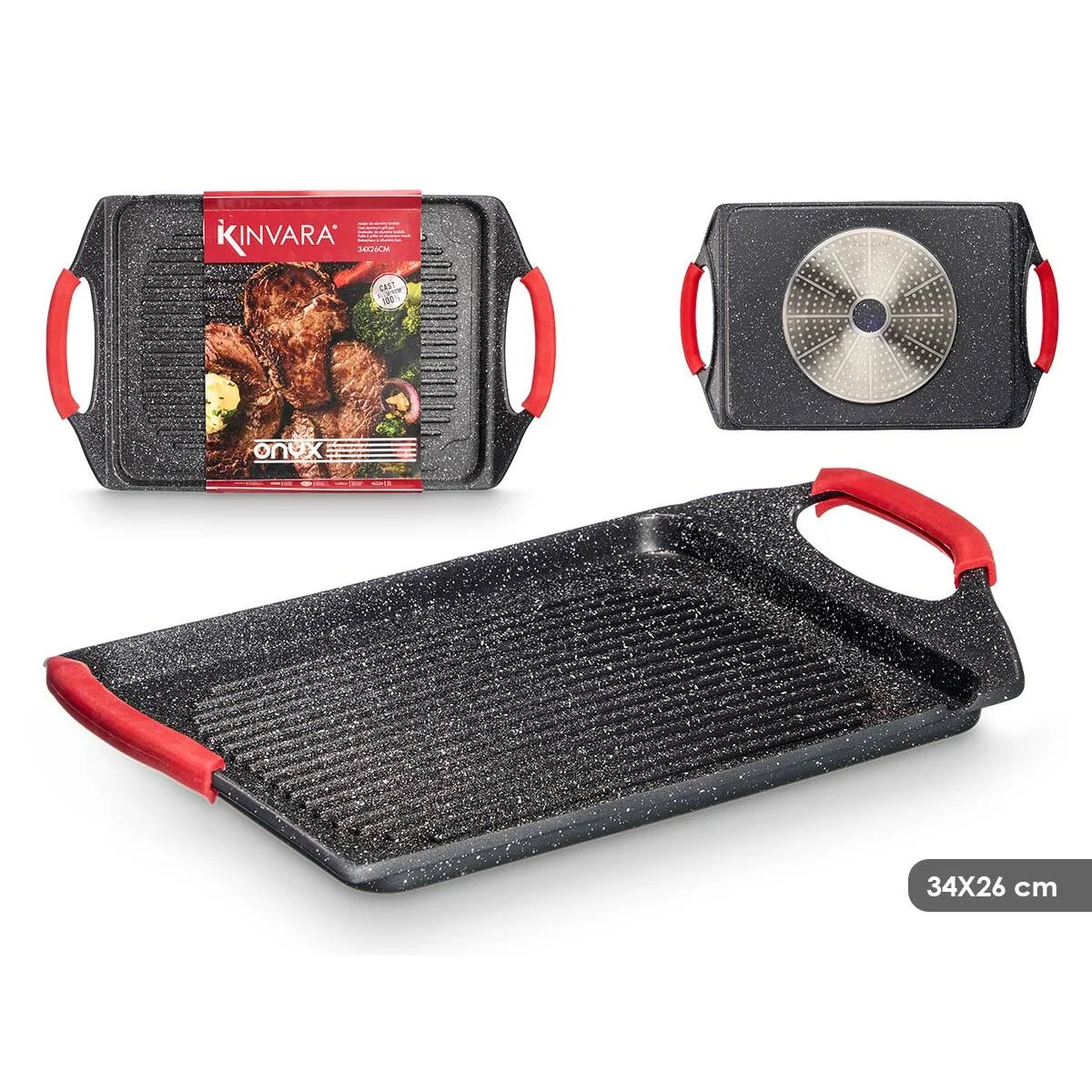 Asadora Kinvara Blanco Negro Rojo Silicona Aluminio 34 x 26 cm