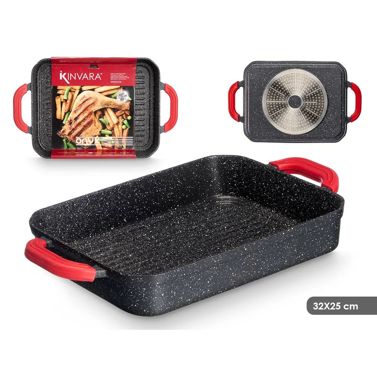 Asadora Kinvara Blanco Negro Rojo Silicona Aluminio 32 x 25 cm