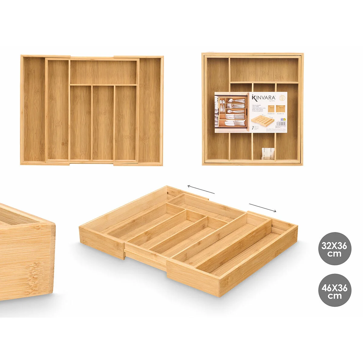 Organizador para Cubiertos Kinvara Natural Bambú 47,5 x 5 x 36 cm Plegable (6 Unidades)
