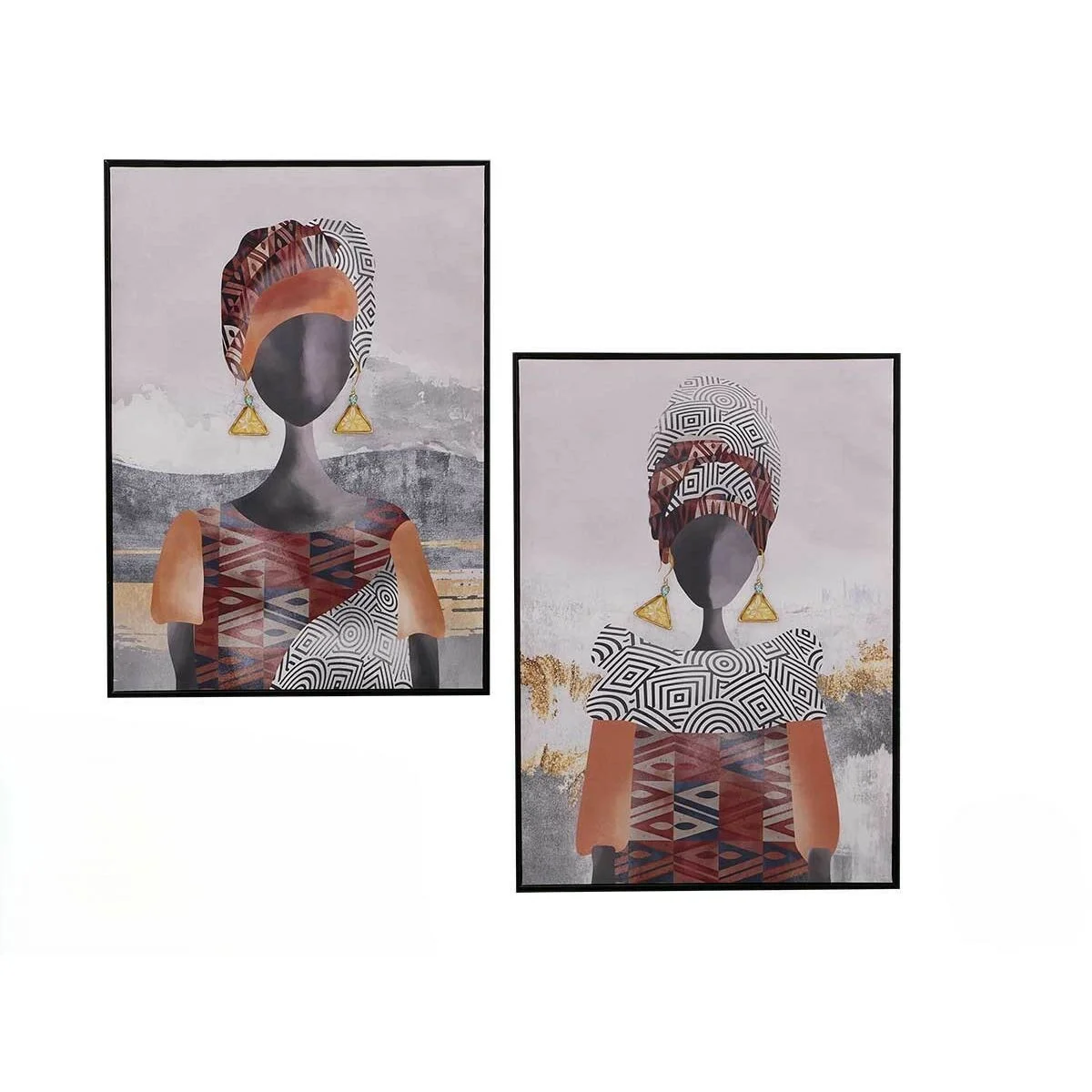 Lienzo Gift Decor Rojo Gris Naranja Mujer 50 x 3 x 70 cm (4 Unidades)