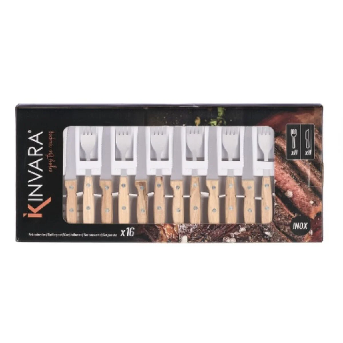 Cubertería Kinvara Marrón Plateado Madera Metal 16 Piezas (6 Unidades)