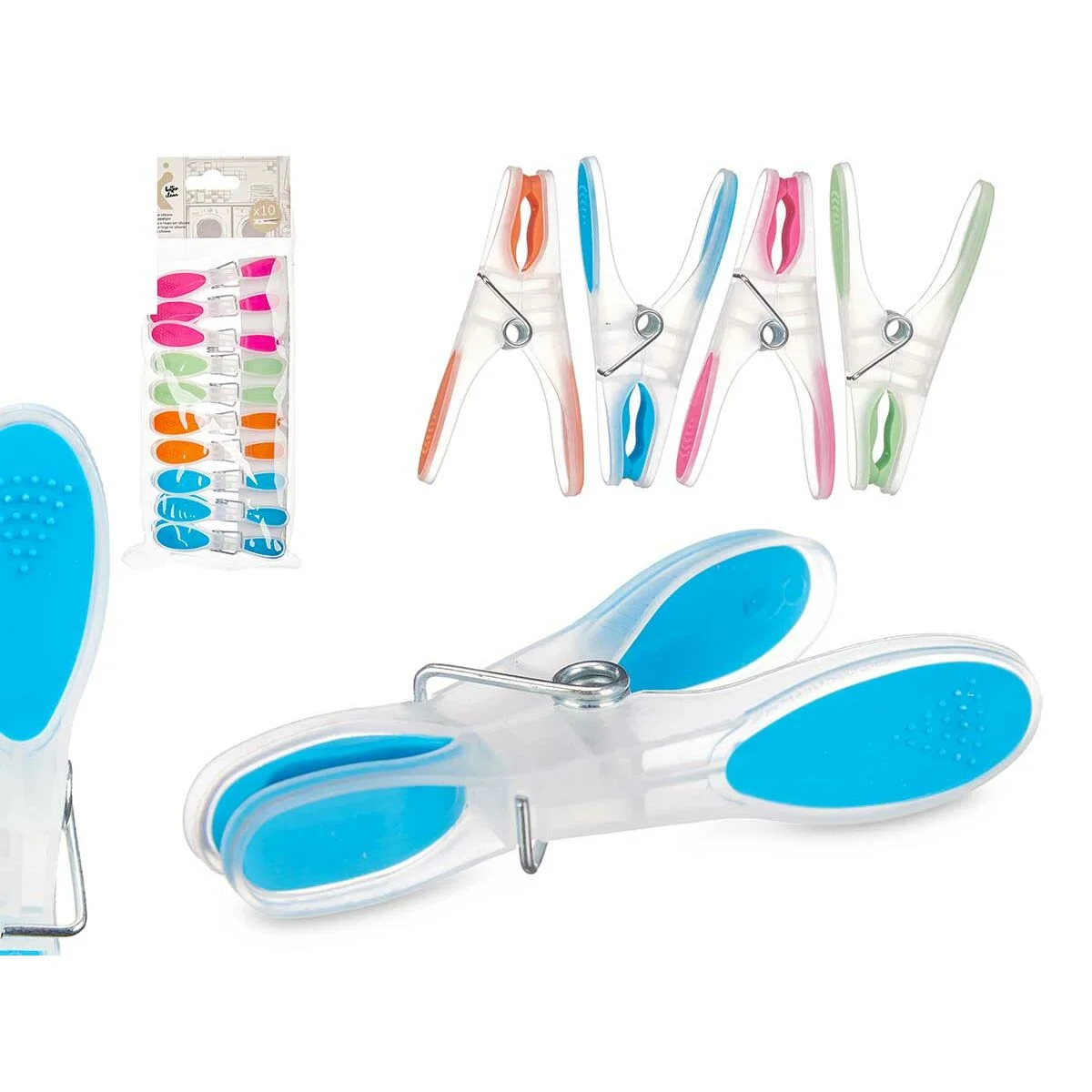 Pinzas para la Ropa Multicolor Metal Silicona Plástico 8,5 x 4 x 1 cm (12 Unidades)