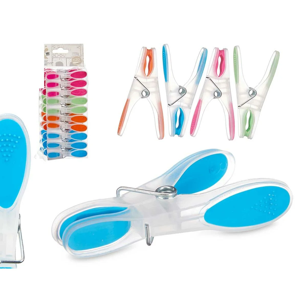 Pinzas para la Ropa Multicolor Metal Silicona Plástico 8,3 x 3,5 cm (12 Unidades)