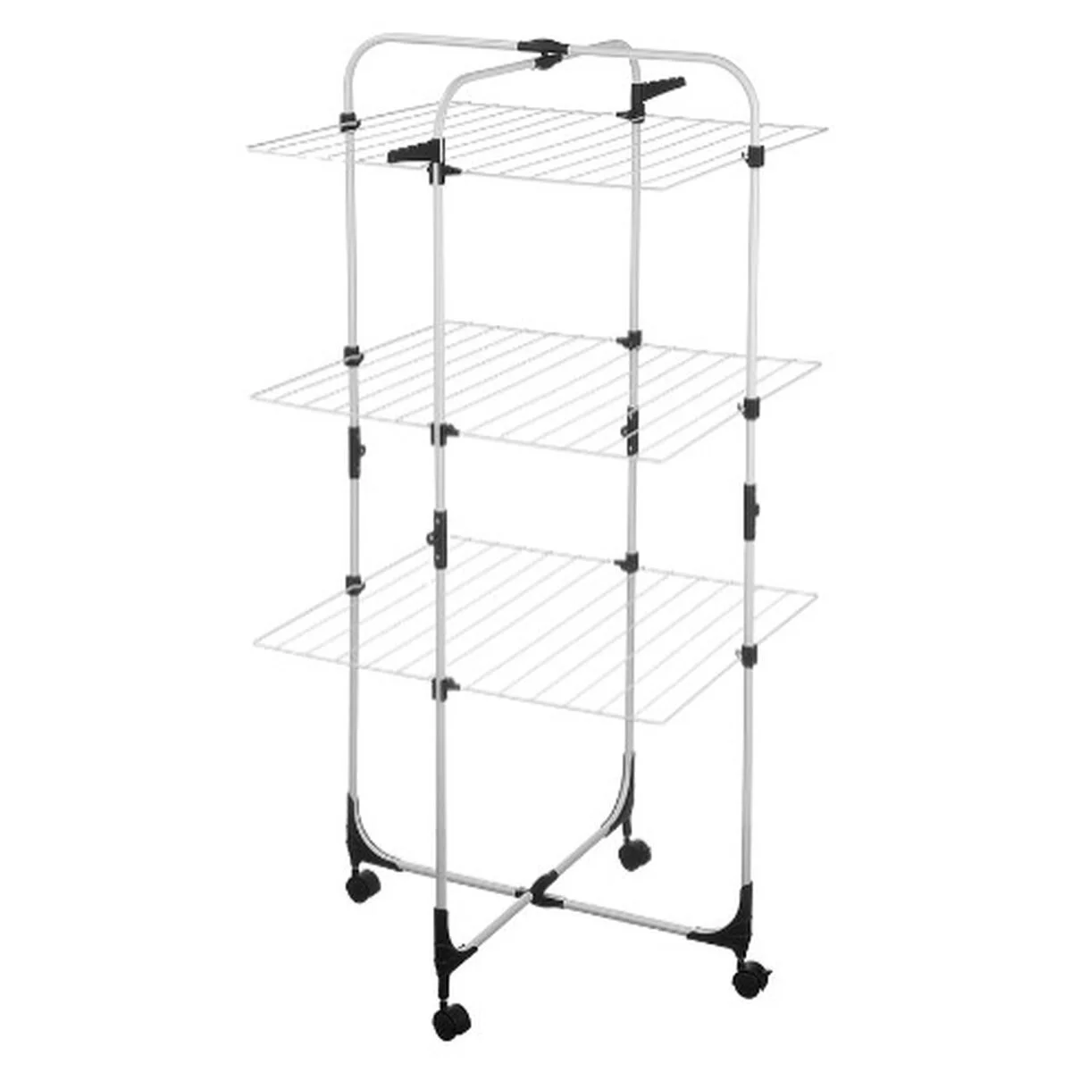 Tendedero Plegable Vertical con Ruedas Blanco Negro Metal 69 x 135 x 62,5 cm (4 Unidades)
