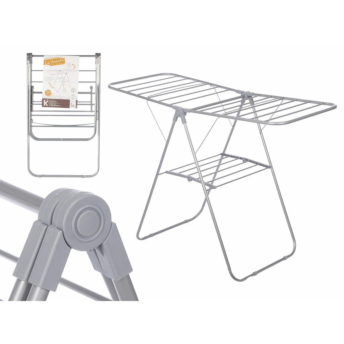 Tendedero Plegable Gris Metal 136,5 x 59 x 93,5 cm (4 Unidades)