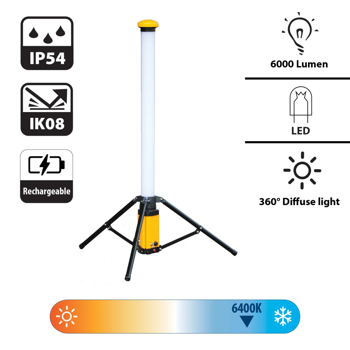 Foco LED Stak 54 W 6400 K 6000 lm Trípode 360º