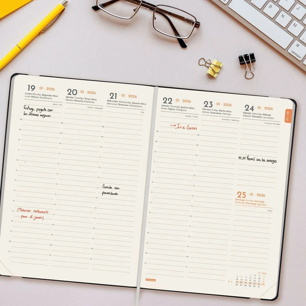 Agenda Finocam FLEXI Negro A5 14,8 x 21 cm 2026