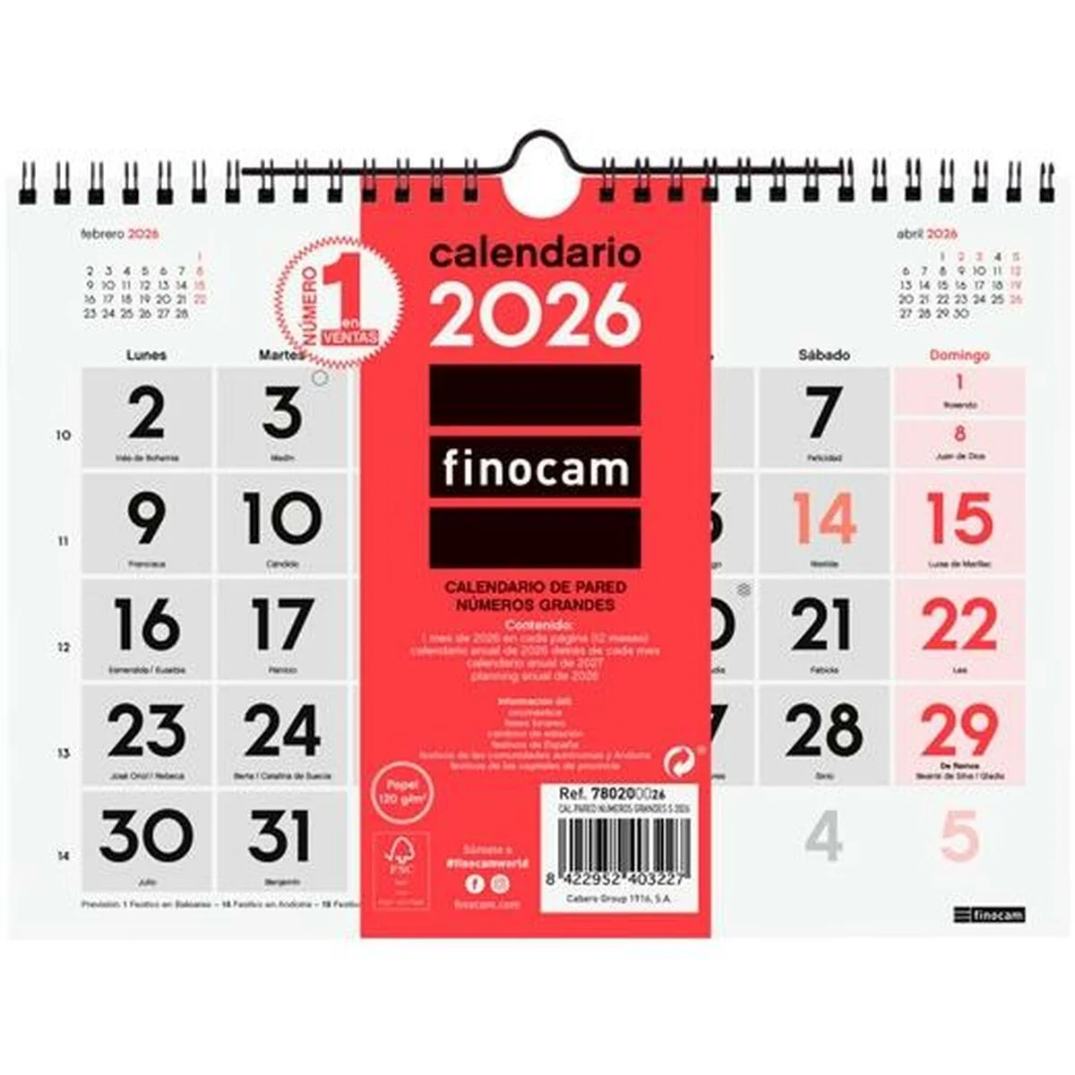 Calendario de pared Finocam A5 Papel 2026 21 x 15 cm