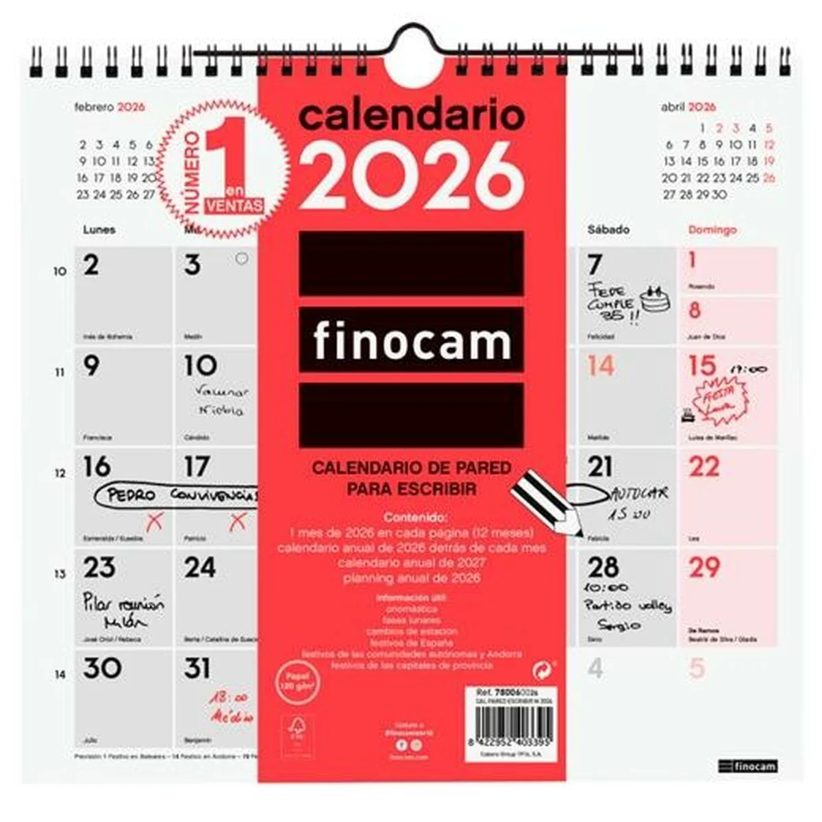 Calendario de pared Finocam Papel 2026 26,5 x 24,5 cm