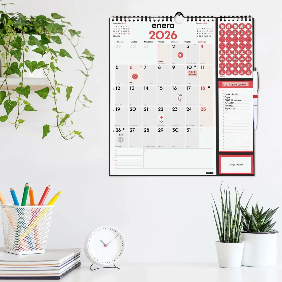 Calendario de pared Finocam Plus Papel 2026 21,5 x 32,5 cm