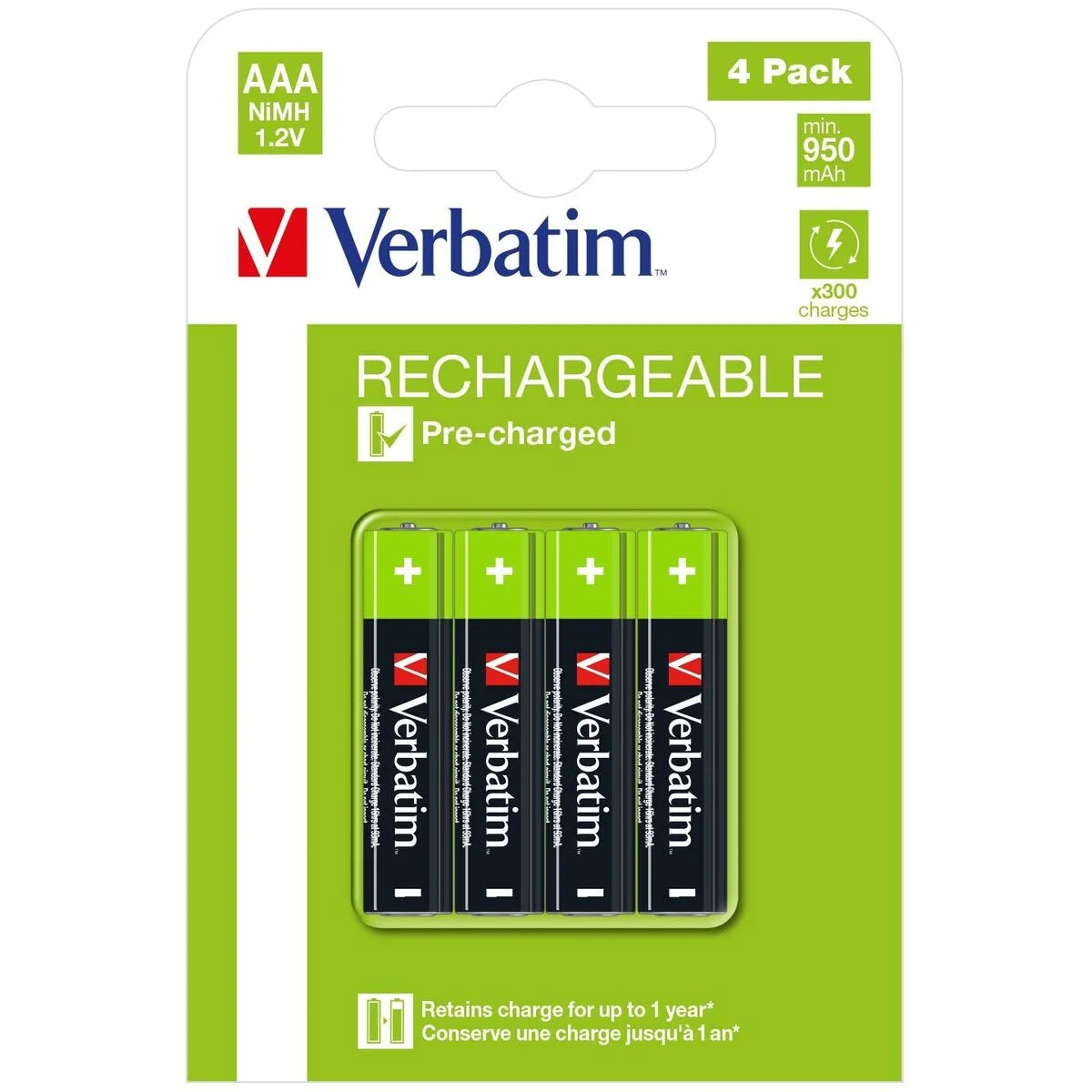 Pilas Recargables Verbatim 1,2 V AAA LR03 4 Piezas (20 Unidades)