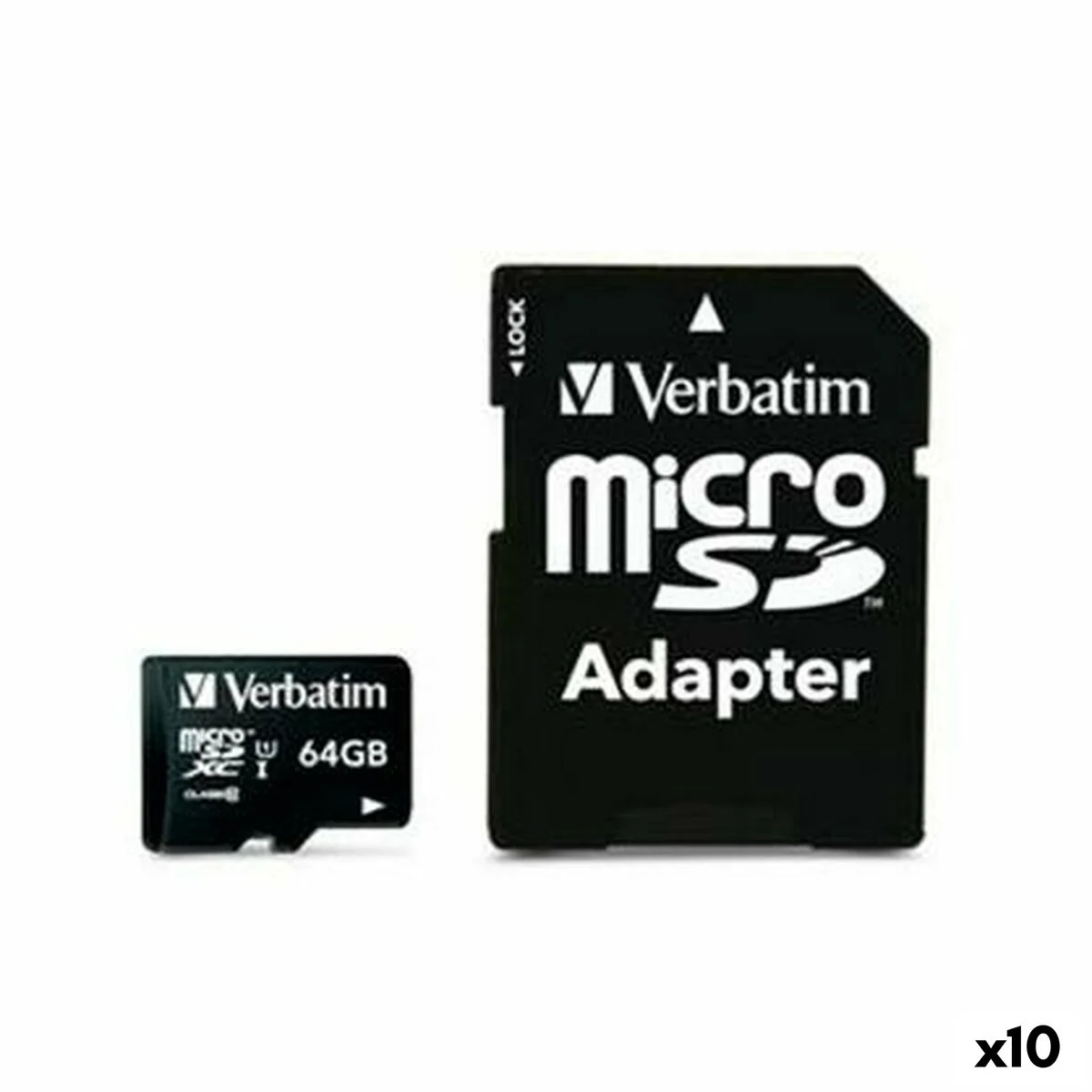 Tarjeta de Memoria Micro SD con Adaptador Verbatim 64 GB (10 Unidades)
